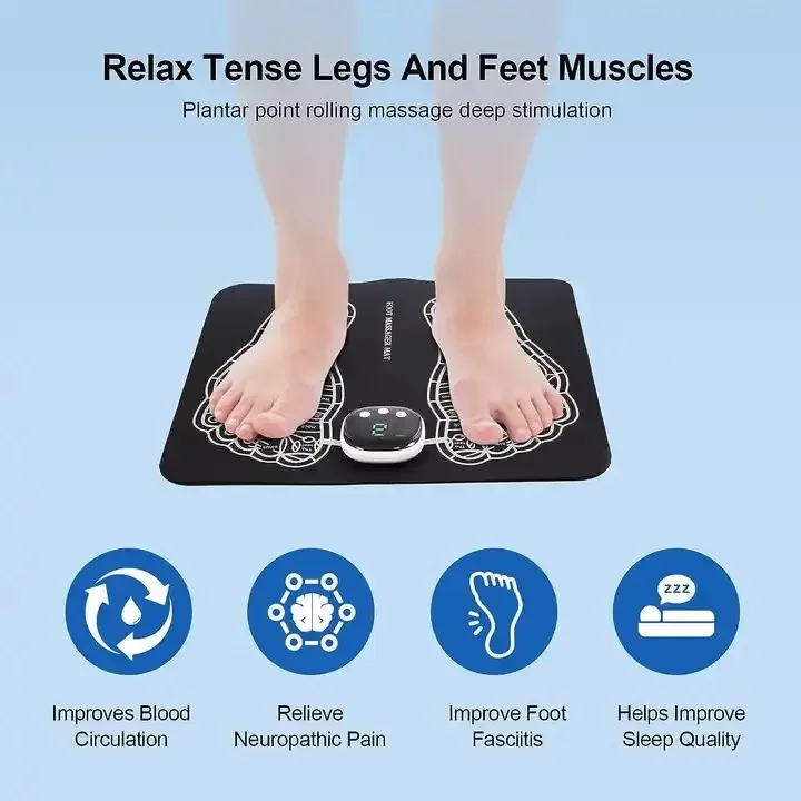 2024 Hot Sale Portable EMS Electric Tens Vibrator Portable Muscle Stimulator Ems Foot Massager Machine Foot Massage Pad