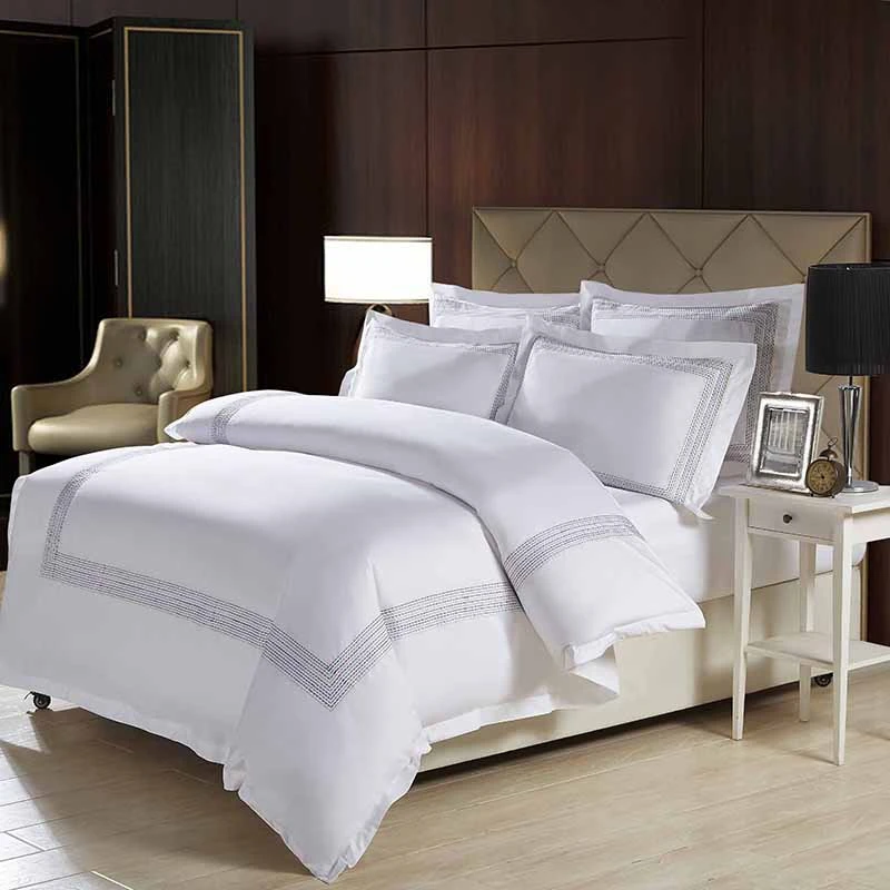 Hotel Multiple Styles Embroidery Bedding Set 60s Cotton Satin Bed Linen Bedsheet Set Queen King Size