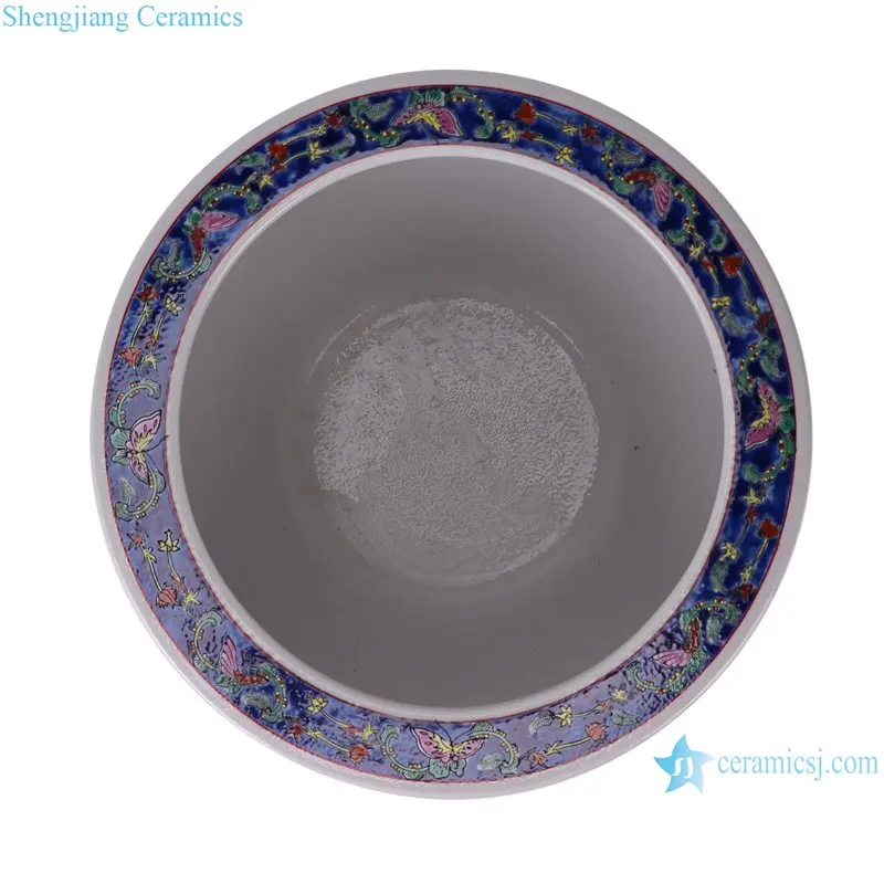 RXCV03-A Famille rose Dark Blue Glazed Colorful Twisted flower Pattern Ceramic Flower Pot Garden Planter Fish tank