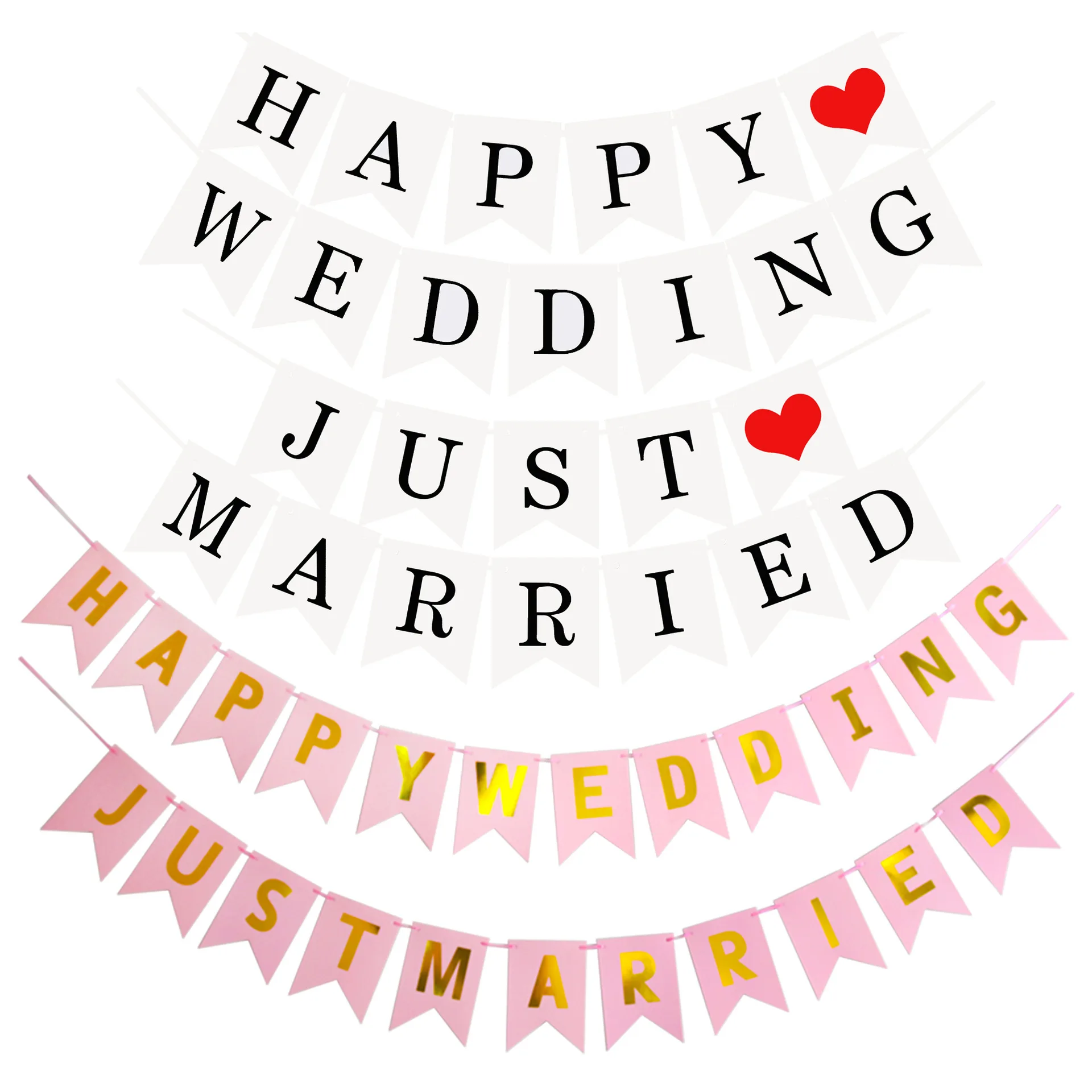 Customized JUST MARRIED Banner for Happy Wedding Bunting Photo Booth Props Signs Garland Bridal Shower Decoration