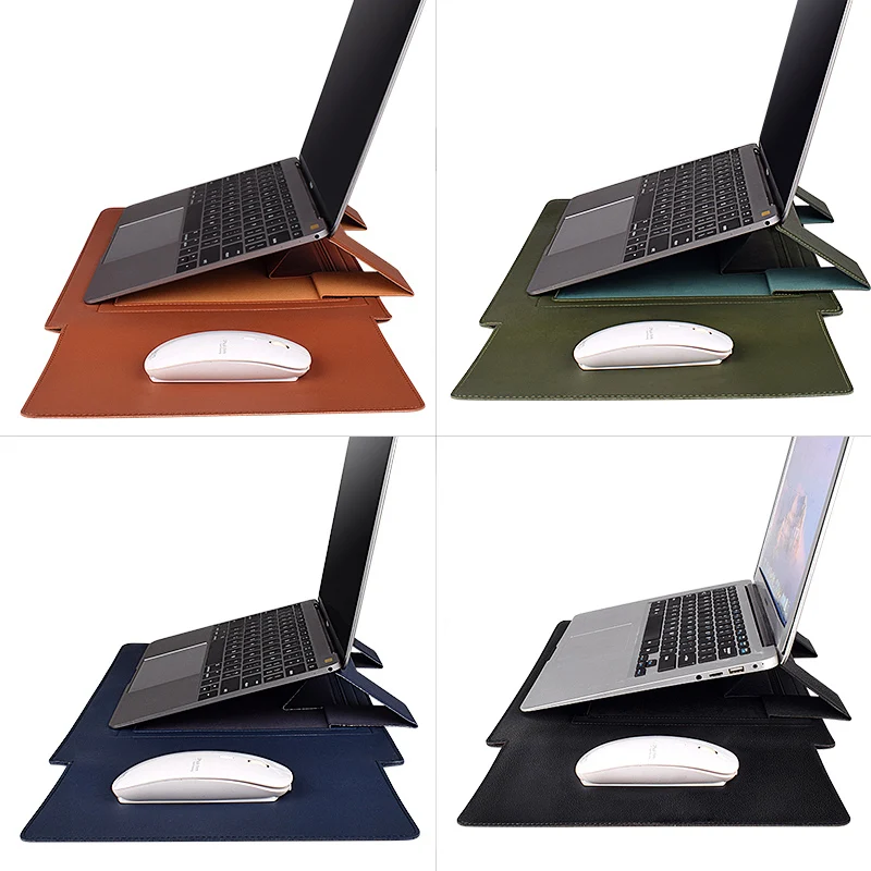 2 in 1 PU Leather Laptop Sleeve Stand Bag Trendy Waterproof Notebook Computer Case With Mouse Pad