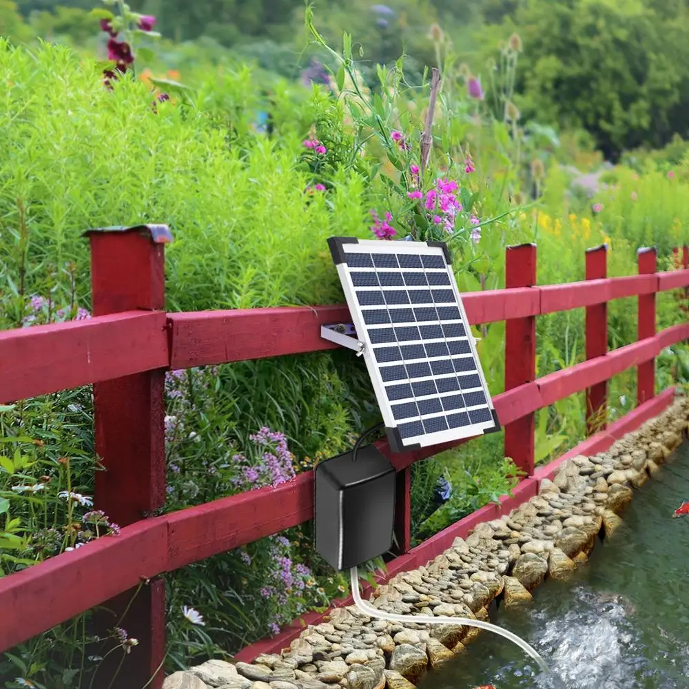 5w Solar Pond Pump Aquarium Air Pump Super Mute Air Compressor Aquarium for Fish Tank Outdoor Fishing Camping DC Lithium Battery