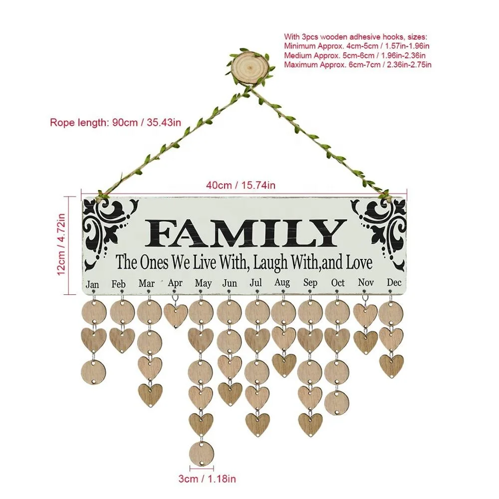 День рождения Семейный календарь юбилей деревянной стене висит доска для украшения дома, Настенный декор