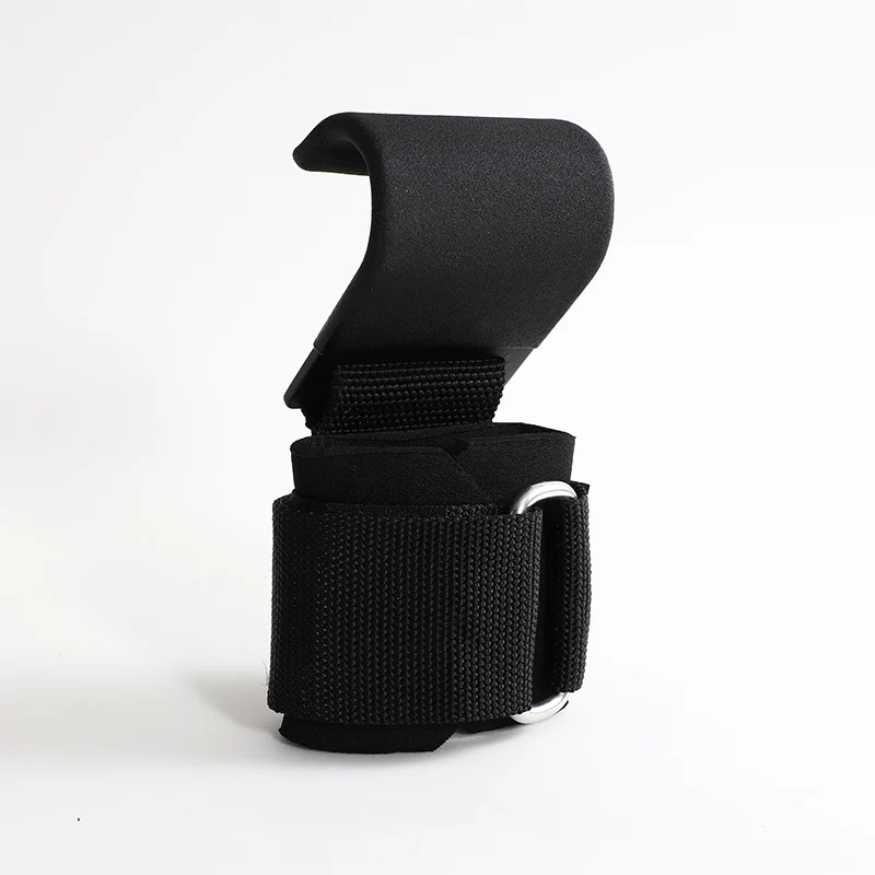 Lifting Hooks With Thick Padded Adjustable Neoprene Wrist Wrap Support. Non-slip Heavy Duty Coated Steel Power Weight Lifting