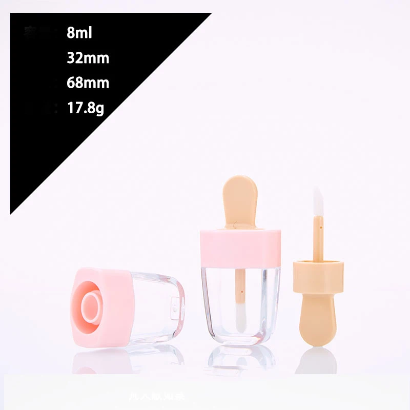 Wholesale Custom Logo Creativity Cute Popsicle Shape Pink Color Empty Lip Gloss Containers Tube