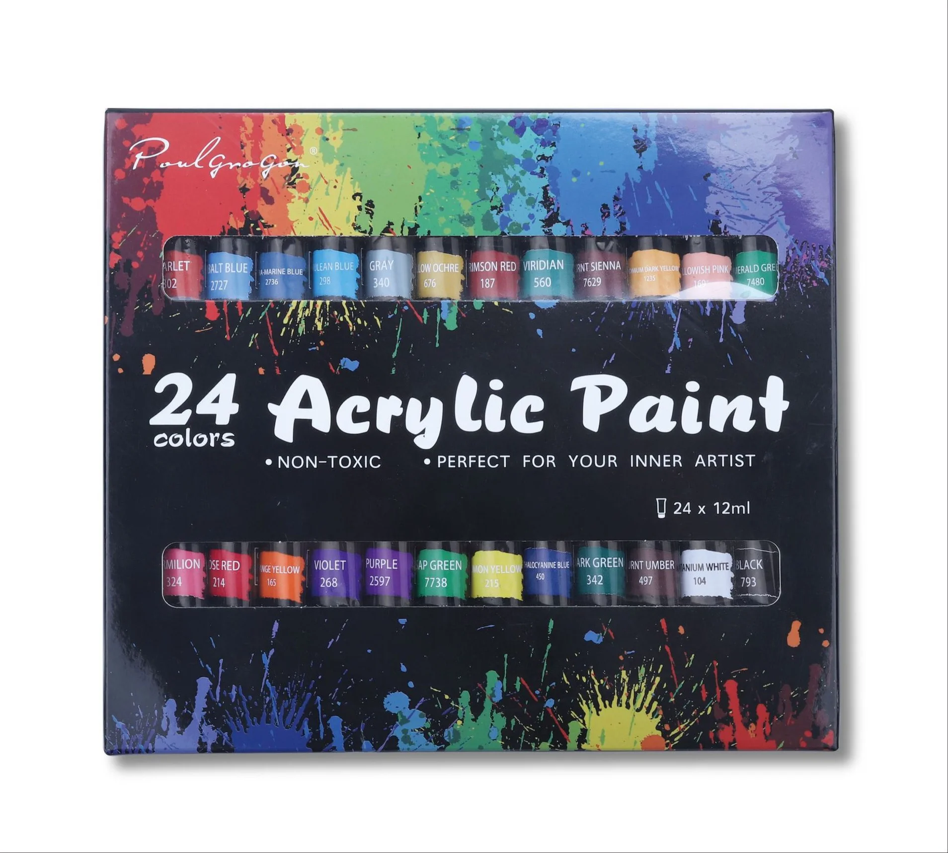 Vivid professional good coverage 24 colors non-toxic 12ml acrylic paint packed with Aluminum tube for artists