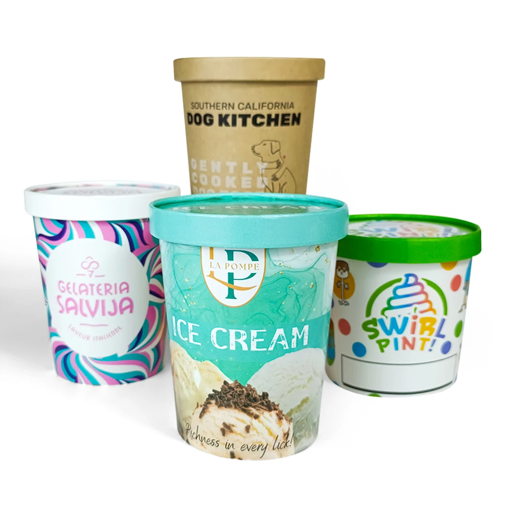 ZJPACK custom printed logo 3.5oz 4oz 5oz 6oz 8oz small biodegradable disposable square branded cups for ice cream and yoghurt