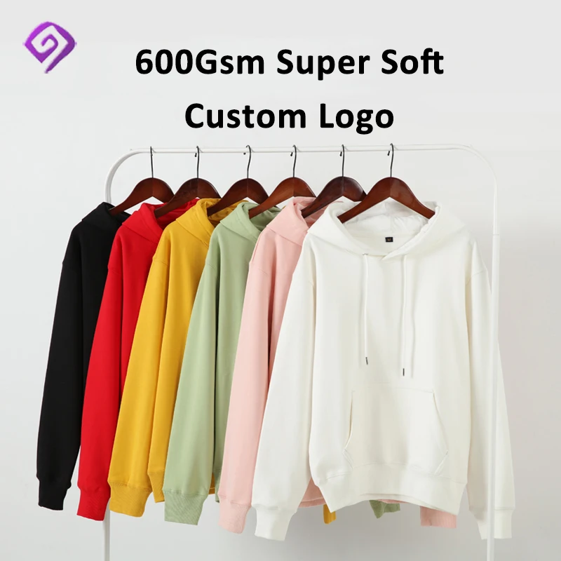 600Gsm Casual Hoodies Custom Logo Hoodie Unisex Wholesale Plain Hoodies In Bulk