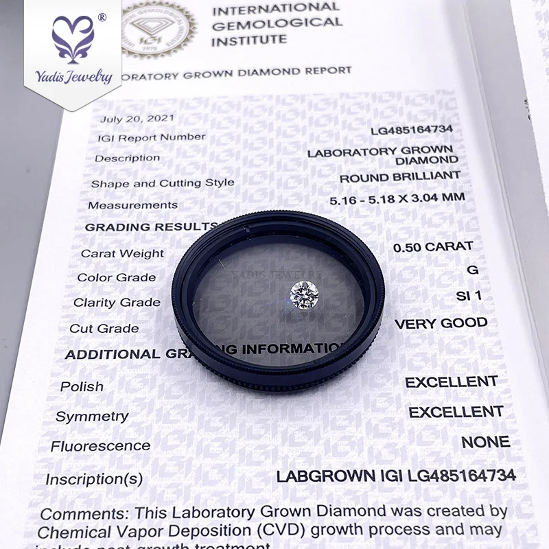 Yadis gems Factory Made  Lab Created Diamonds 0.5 Carat G SI1 Round Brilliant Cut Best Quality HPHT Lab Grown Diamond