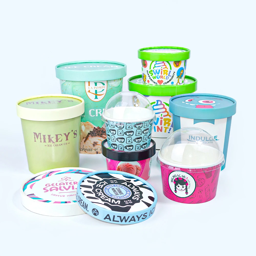 ZJPACK Eco Friendly Disposable ice cream packaging ice cream container tubs with lid paper ice cream cup