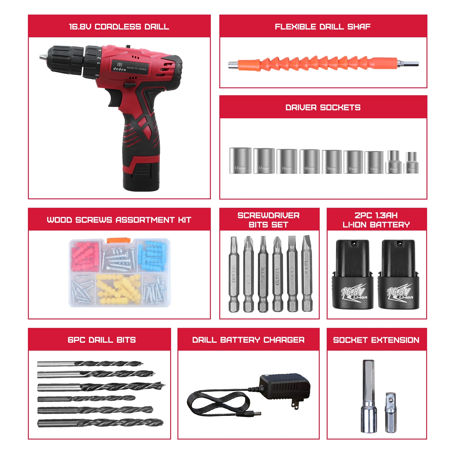High Quality Variable Speed 16.8V Lithium Battery Driver Rechargeable Power Tools Set Cordless Drill Kit Drill Machine
