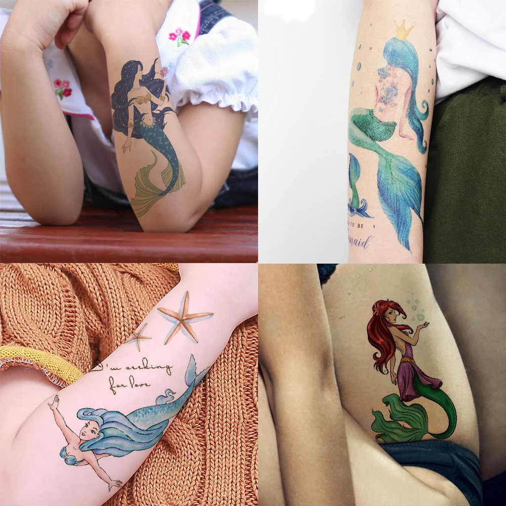 
Waterproof Fantasy Mermaid Tattoo Sticker Goddess Mermaid Flower Arm Tattoo Sticker Personality Temporary Tattoo Sticker RQ 