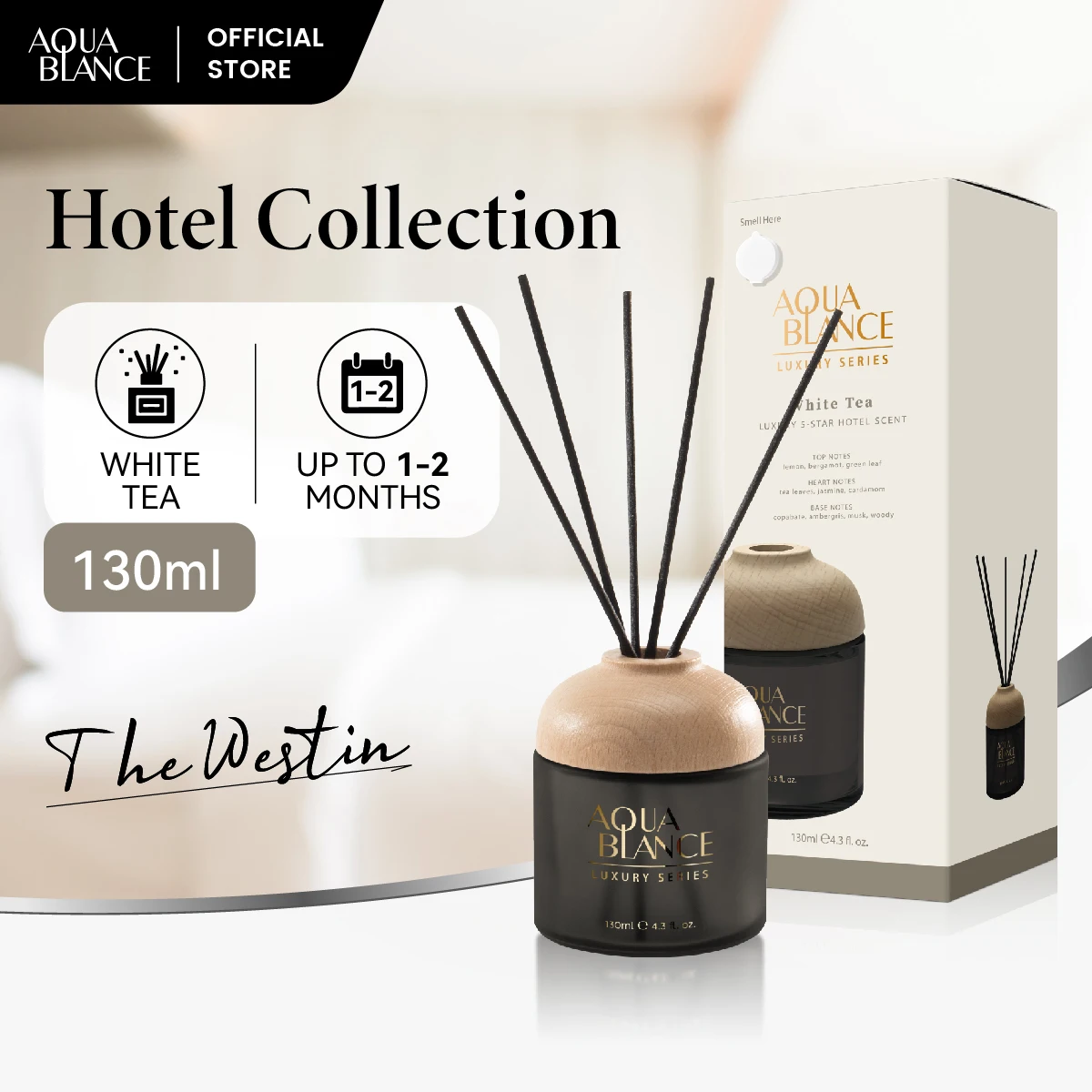 130ml Customized Natural White Tea Scented Air Freshener Reed Diffuser for Home Hotel