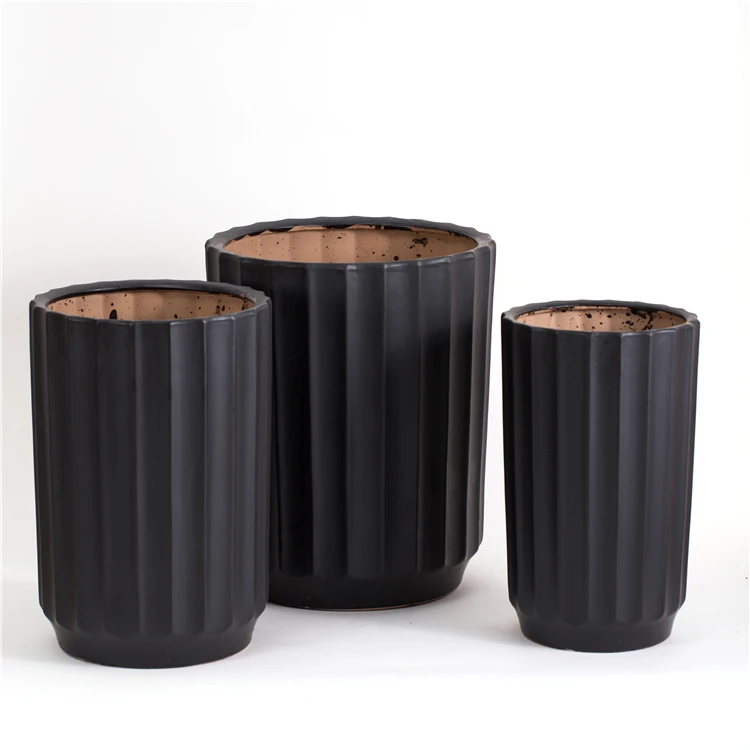 Glazed modern design matt black decorative big size indoor outdoor floor garden plant pots large ceramic flower planter for home