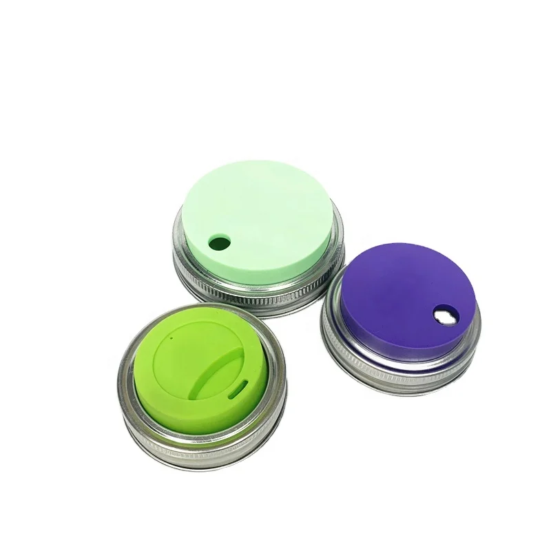 70mm 86mm glass mason jar silicone lids with hole straw for drinking with stainless steel rings