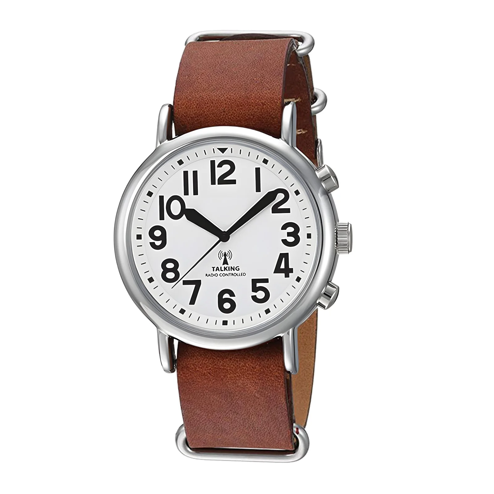 Radio Controlled Atomic Talking Watch With Leather Strap For Visually Impaired, Elderly Or Blind