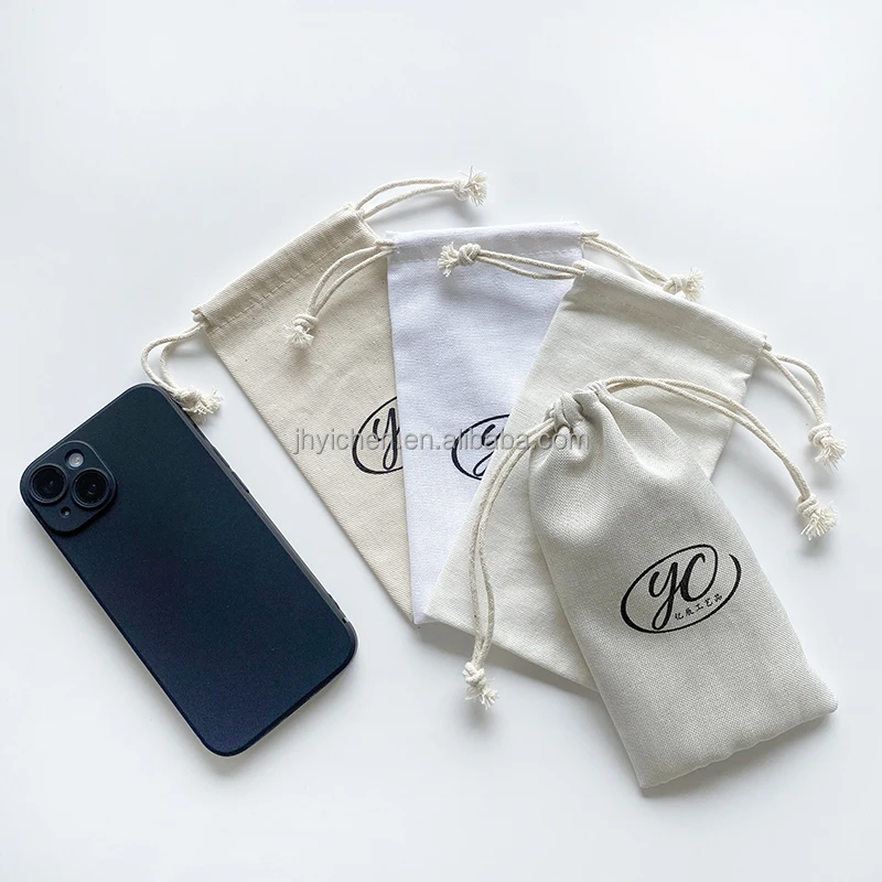 Custom Material 8x18cm Natural Cotton Sunglasses Dust Bag Drawstring Linen Eyewear Pouch