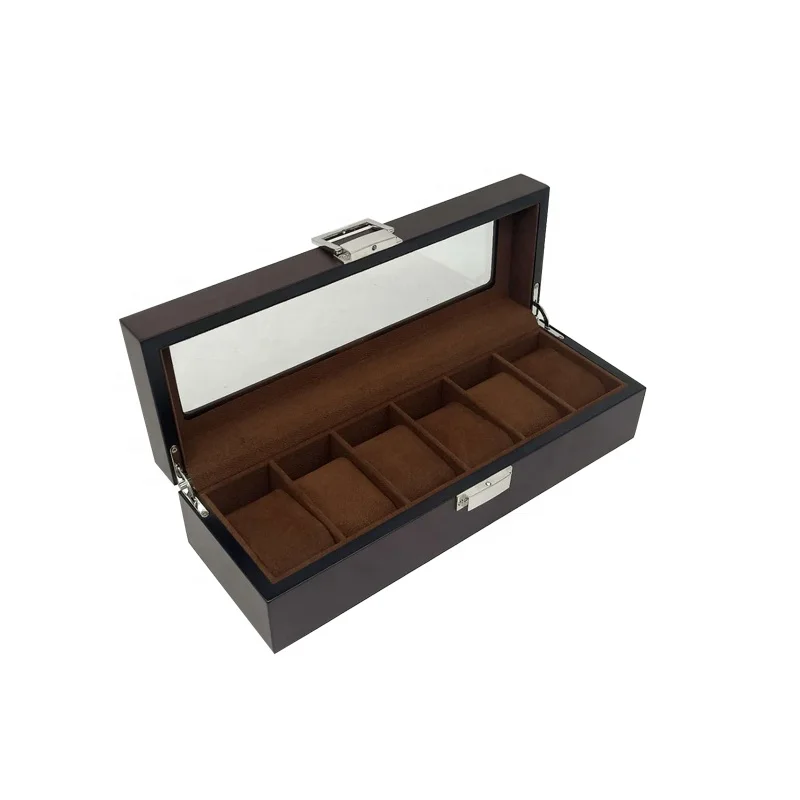 Direct sale jewelry storage case brown wooden watch box with 6 slots