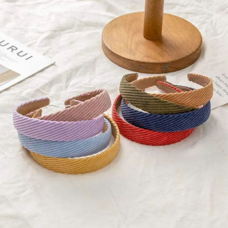 Simple baby girl hair accessories wholesale bundle vintage colorful corduroy headband hair bands for womens