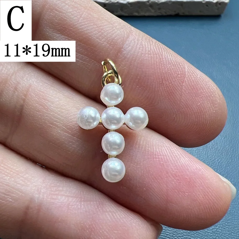 Wholesale Custom Cross Pendants Gold Plated Imitation Pearl Small Charms For Jewelry Making