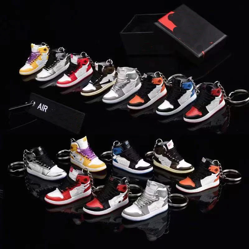 Wholesale PVC 3D Mini Sneaker Keychain Basketball Mini Shoes Sneaker Keychain Model Cute Air J ordan Sneaker Keychain With Box
