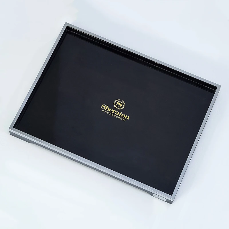 Factory Luxury 5 star hotel Latest Designed Bathroom Black Tray Hotel Leather Serving Tray