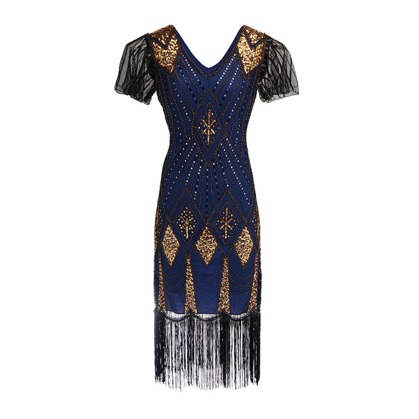 minthson 1920s Bodycon Dress Great Gatsby Costume Cocktail Party Sequin Fringe Flapper