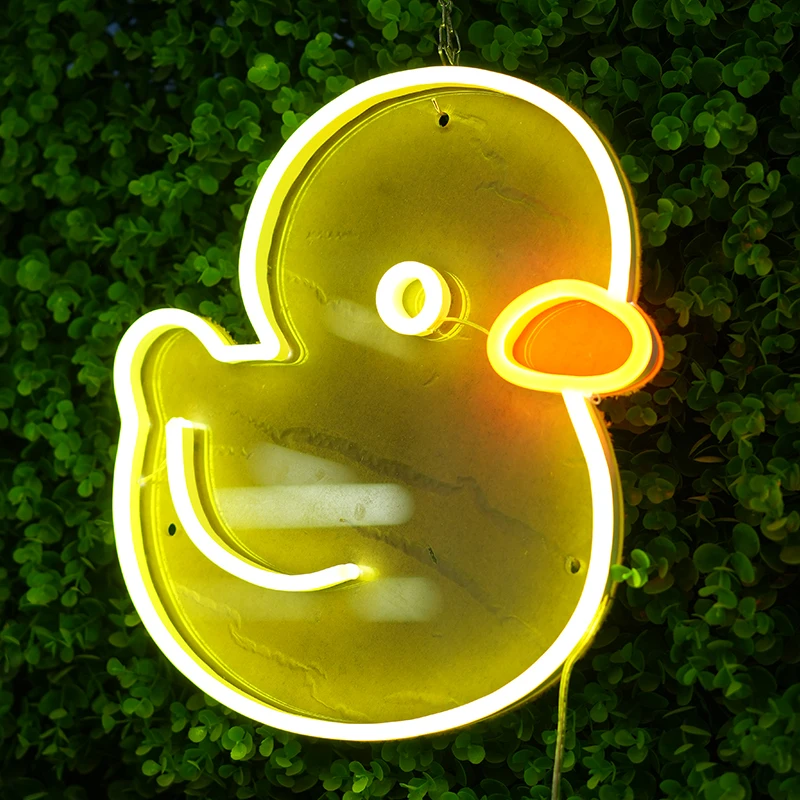 Cute Duck Indoor LED Neon Sign Custom Acrylic Happy Birthday Decorations With IP65 PVC Lamp Body for Home Use