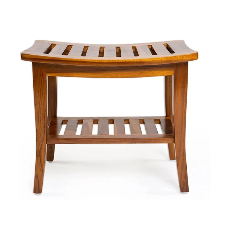 Bathroom Corner Teak Wood Shower Bench Indoor Patio Garden Yard Bath Spa 2 Tier Waterproof Stool With Underneath Storage Shelf