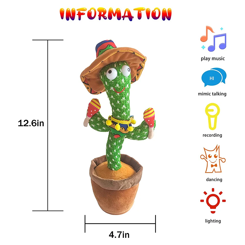 Factory hot selling electric Singing Dancing Saxophone Cactus Toys recording plush toy dancing