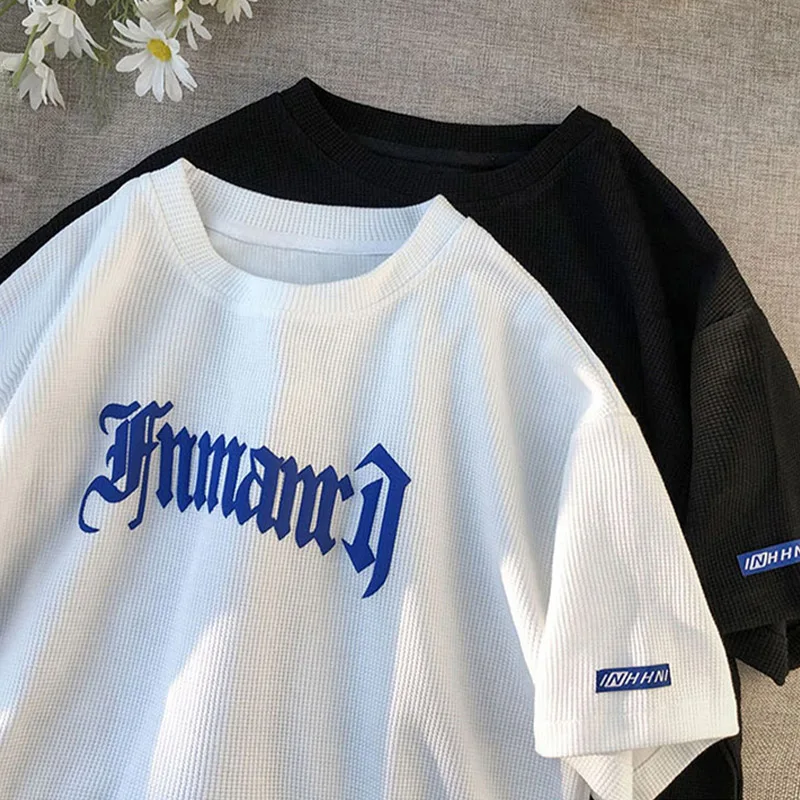 custom logo mens clothing manufacturers puff printing Embroidered tshirt embossed Waffle pattern Fabric cotton t shirt design