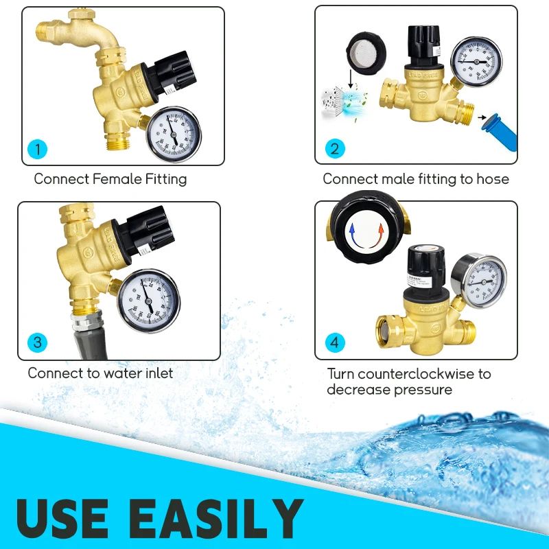 Tmok Lead-free 16Bar DN20 3/4 inch NH Threaded Brass Pressure Reducing Valve Regulator for Potable Water Camper