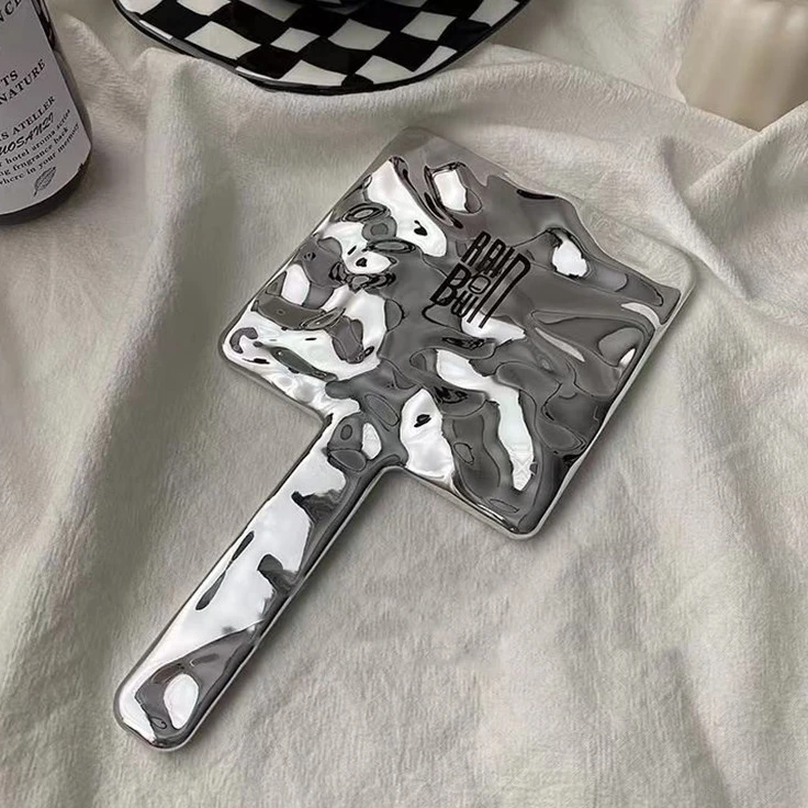 Biumart Handheld Makeup Mirror Custom Your Logo Retro Fashion Square Pocket Mirror Lady Beauty Make Up Liquid Style Mini Mirrors