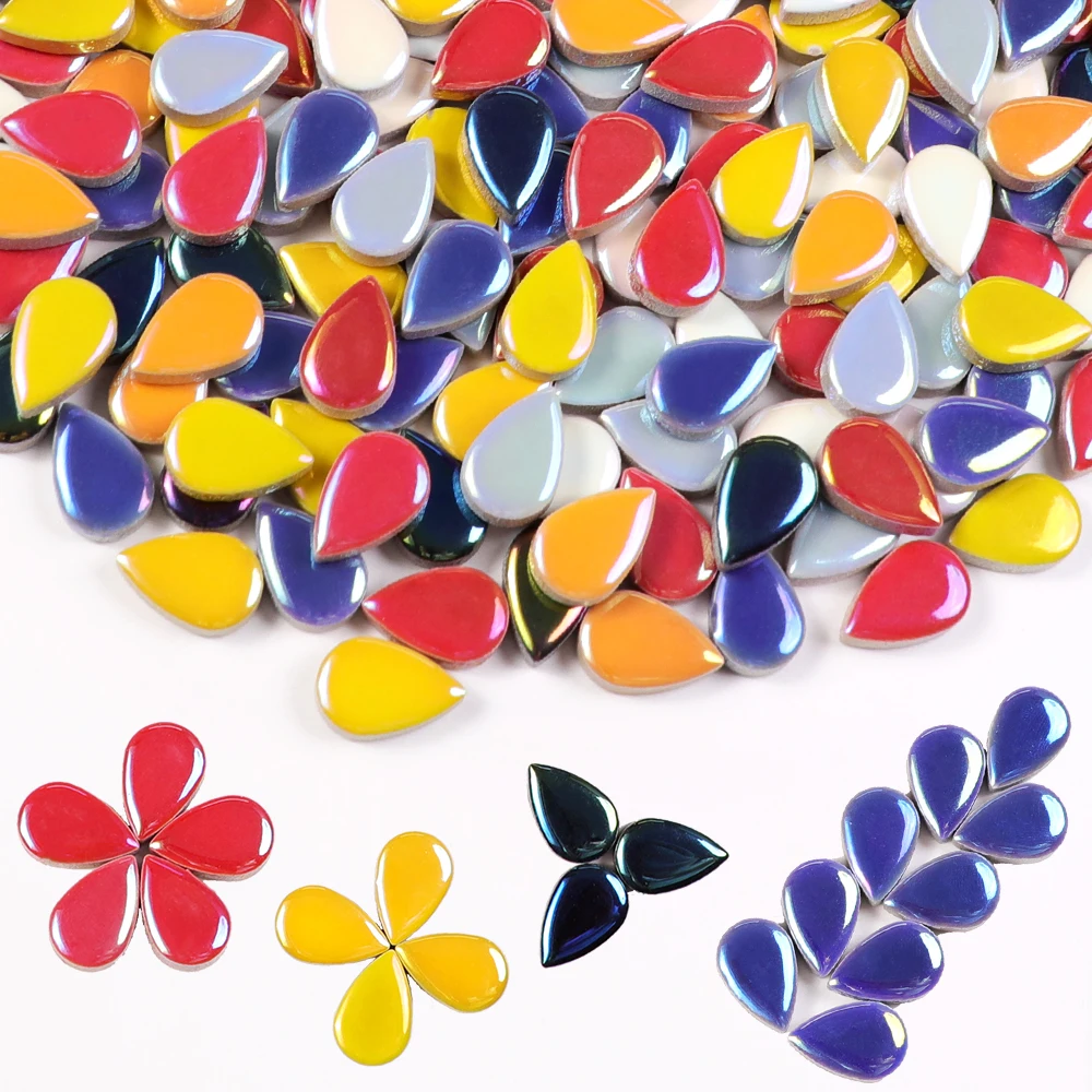 Iridescent Teardrop Mosaic Tiles for Crafts, Waterdrop Raindrop Ceramic Mosaics Tile For Kids Craft Bulks DIY Mosaic Making