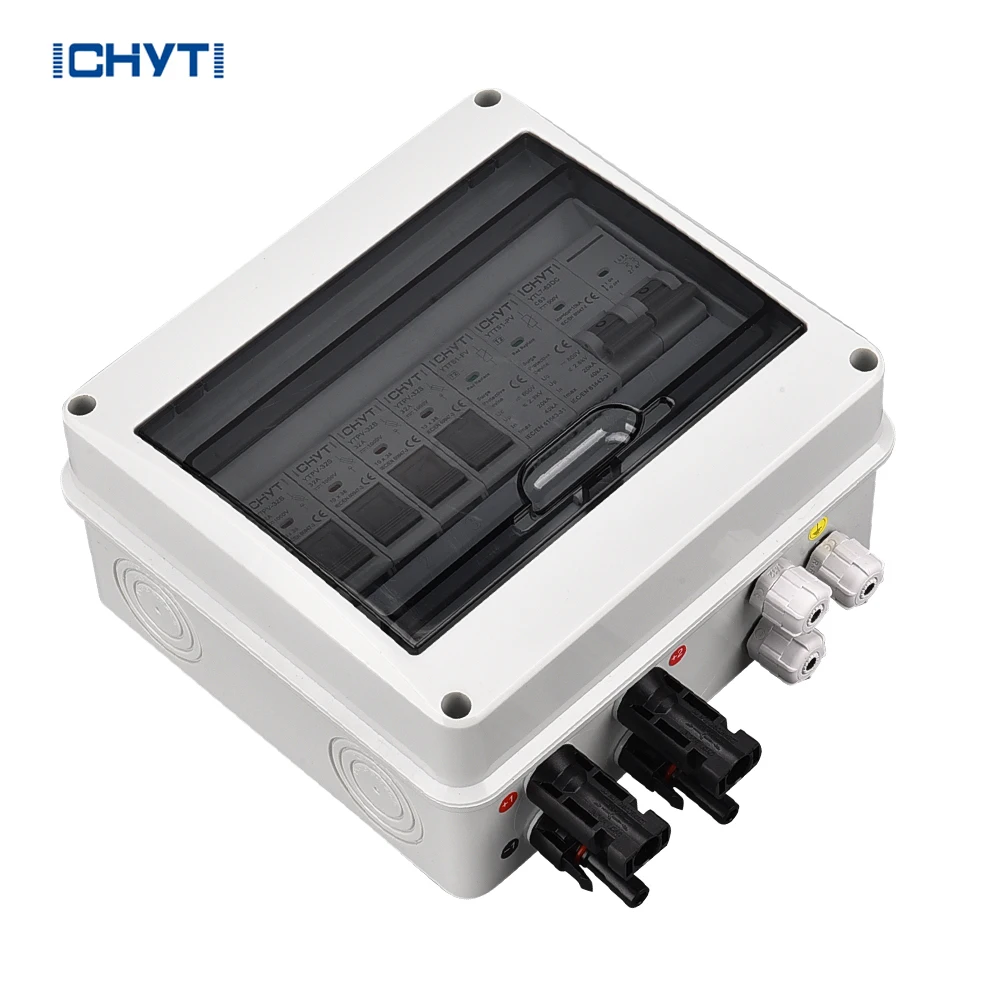 NEW CHYT 2 In 1 Out 600V Outdoor Waterproof for solar panel mounting IP65 PV Solar Surge Lightning Protection DC Combiner Box