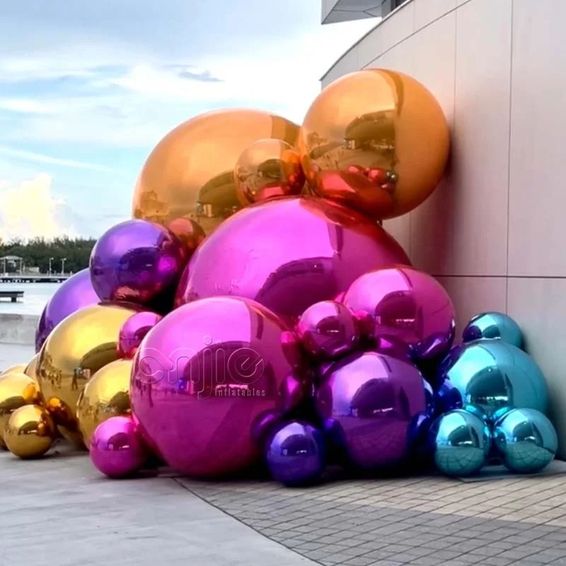 Custom extra large inflatable gold sphere chrome gold ball big shiny inflatable colorful mirror balls pink gold