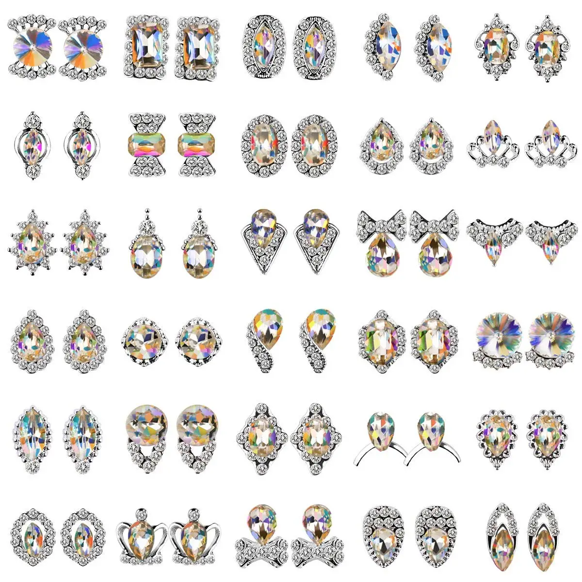 2022 Wholesale 24 Styles Nail Crystal AB Rhinestones Diamonds Glass Metal Jewels Stones for 3D Nails Art Decoration