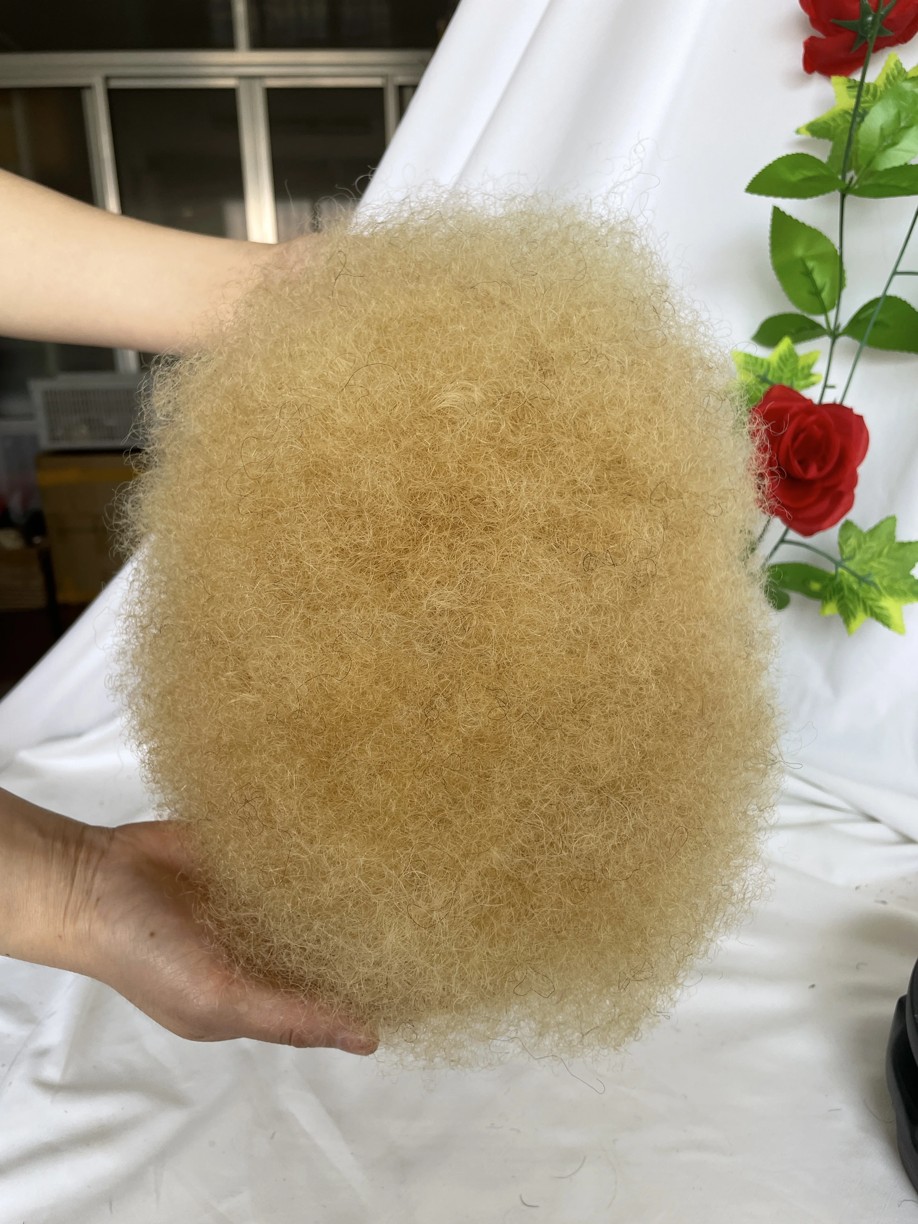 Mens Wigs Human Hair Afro Curly  8x10 inch Afro Curl Toupee for Black Men Full Lace Hair System #613 Blonde Men Toupee Hair Wig