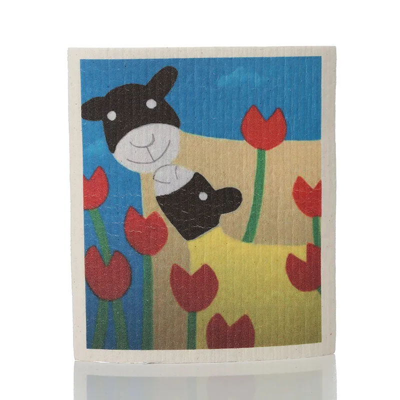 Custom Printing Reusable Absorbent Cellulose Dish Sponge Cloth Swedish Dishcloth Cleaning Cloths