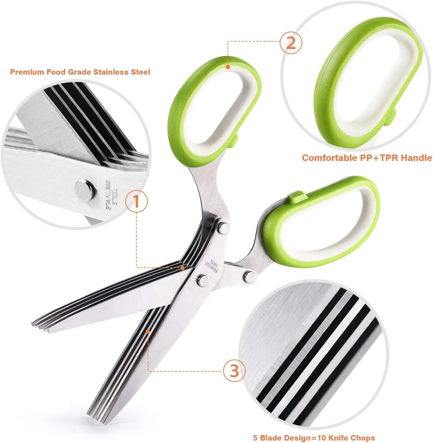 5 Blade Herb Scissor Vegetable Kitchen Shears Stainless Steel MultiFunction Home Kitchen Herb Scissors With Cover