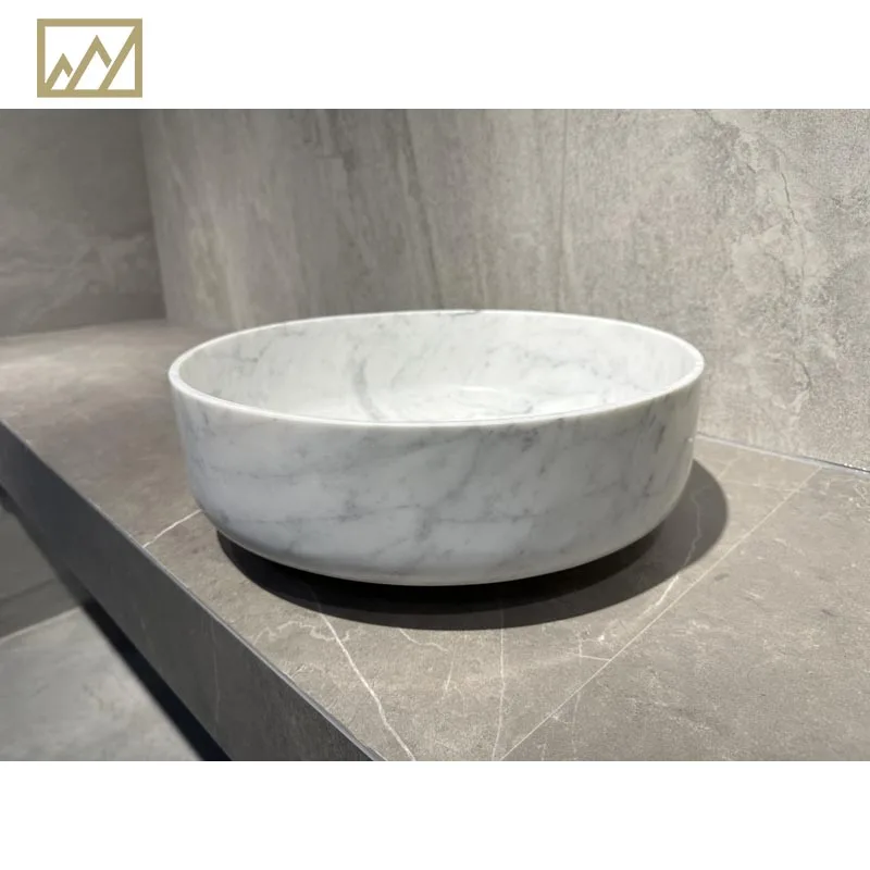 KINGS-WING Bianco Carrara white Marble Round Vessel Sink size for 40*40*14 cm Kitchen Sink Model D37