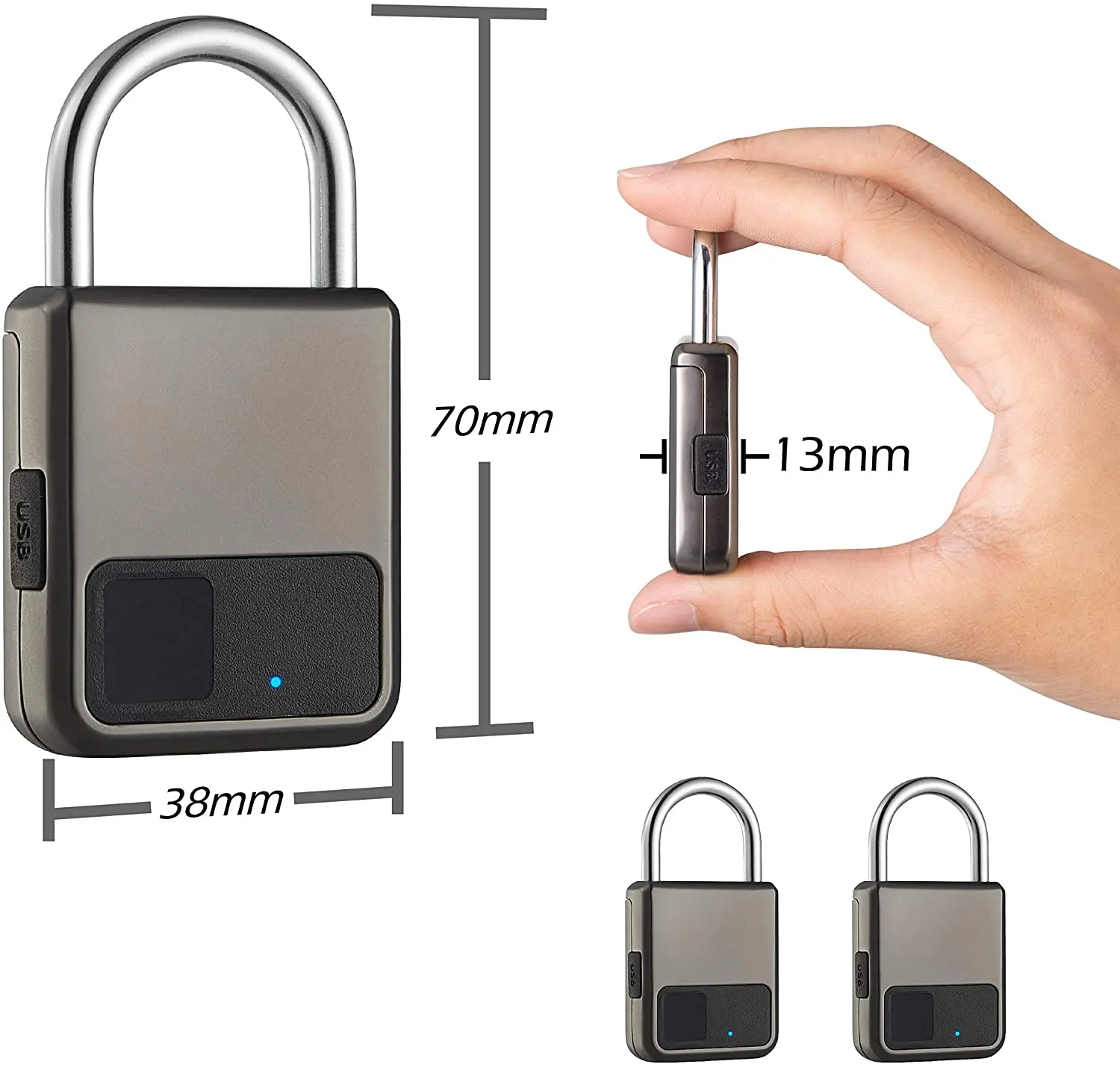 
Rechargeable Digital Keyless Fingerprint Padlock Door Security 