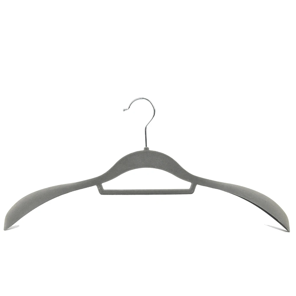 wholesale wide shoulder flocked suit clothes hanger grey velvet coat hangers