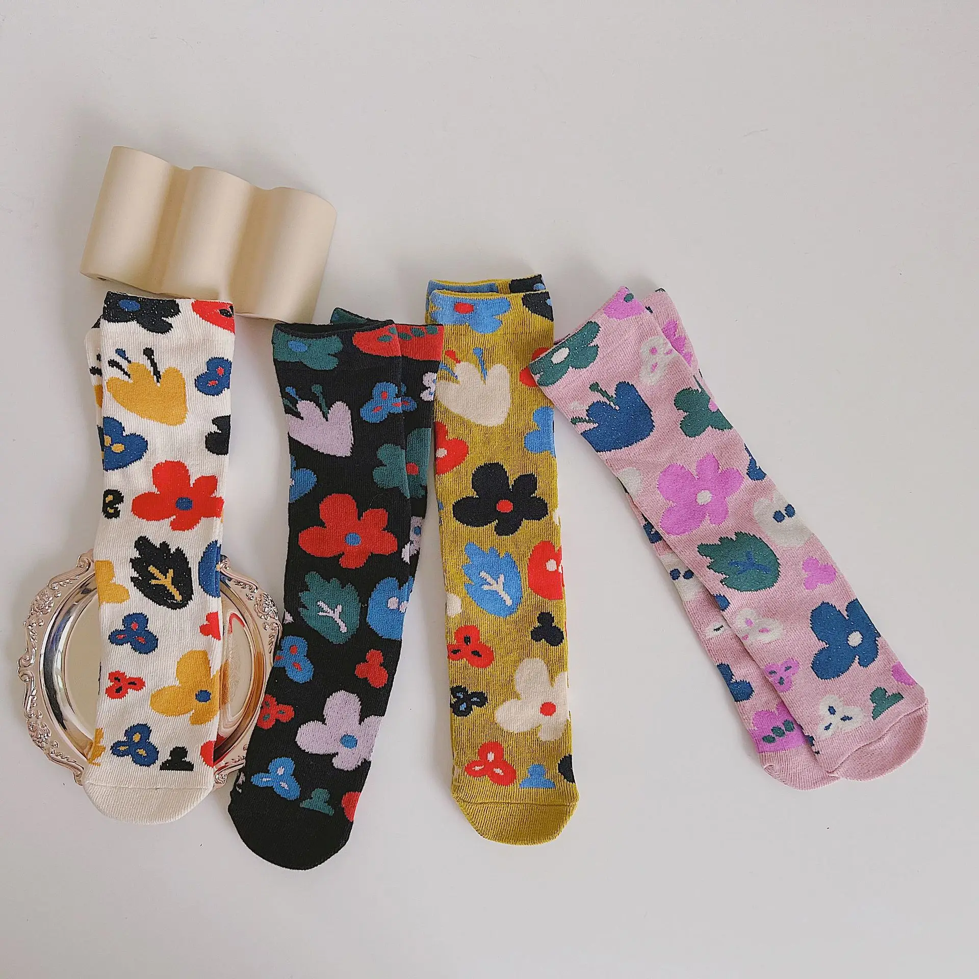2022 Fall Fashion Back to School Cool Girl Big Floral Print Dress Socks Stylish Girl Dress Socks 1-12 Years