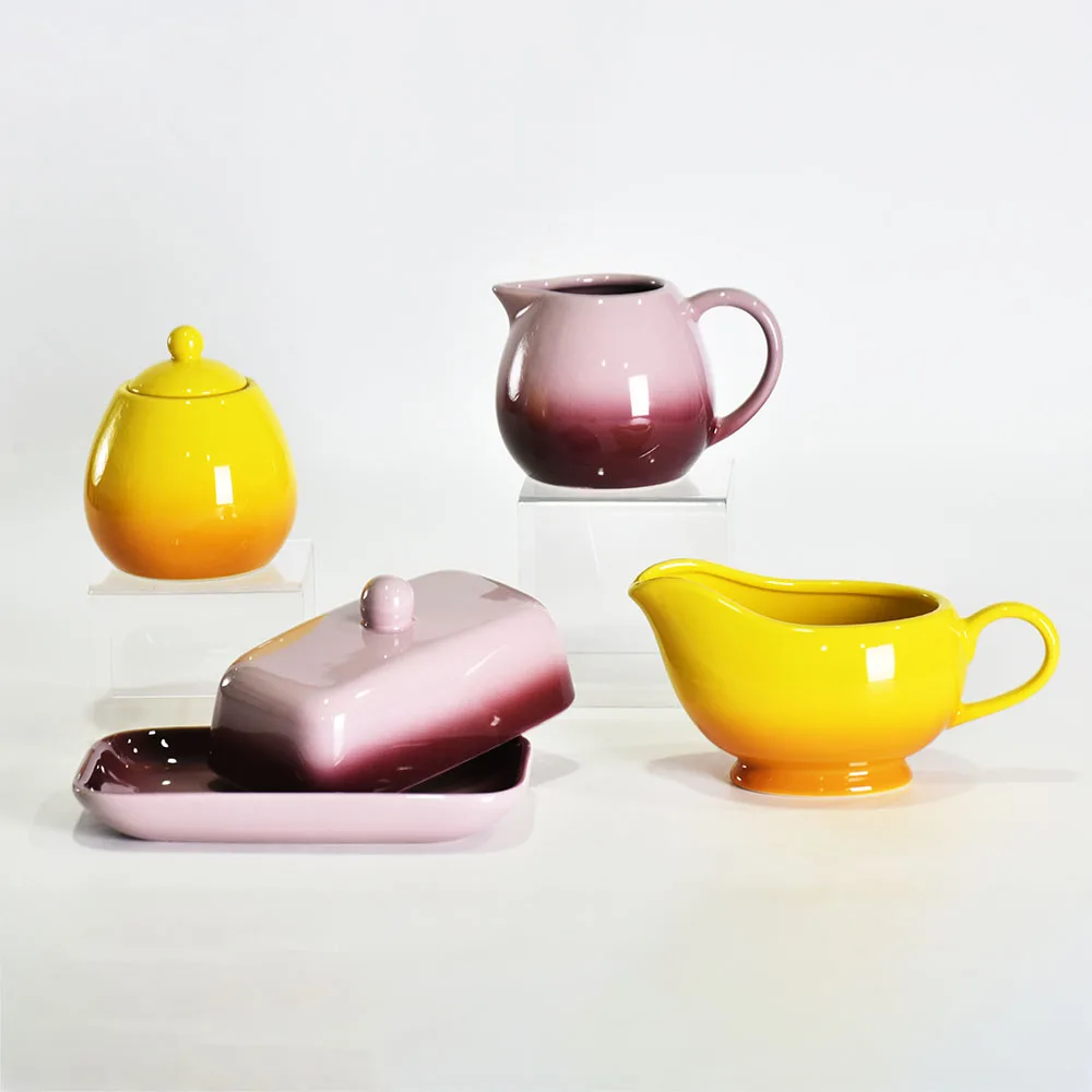 Enjoyable stoneware gradient yellow combination purple dinnerware set ceramic tableware assortment