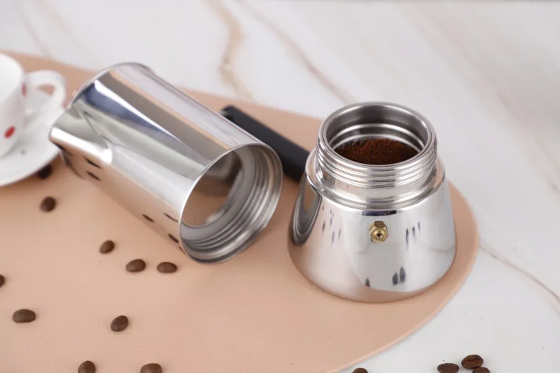 High Quality 6 Cup Moka Pot Stainless Steel Espresso Maker New Portable Office Coffee Maker