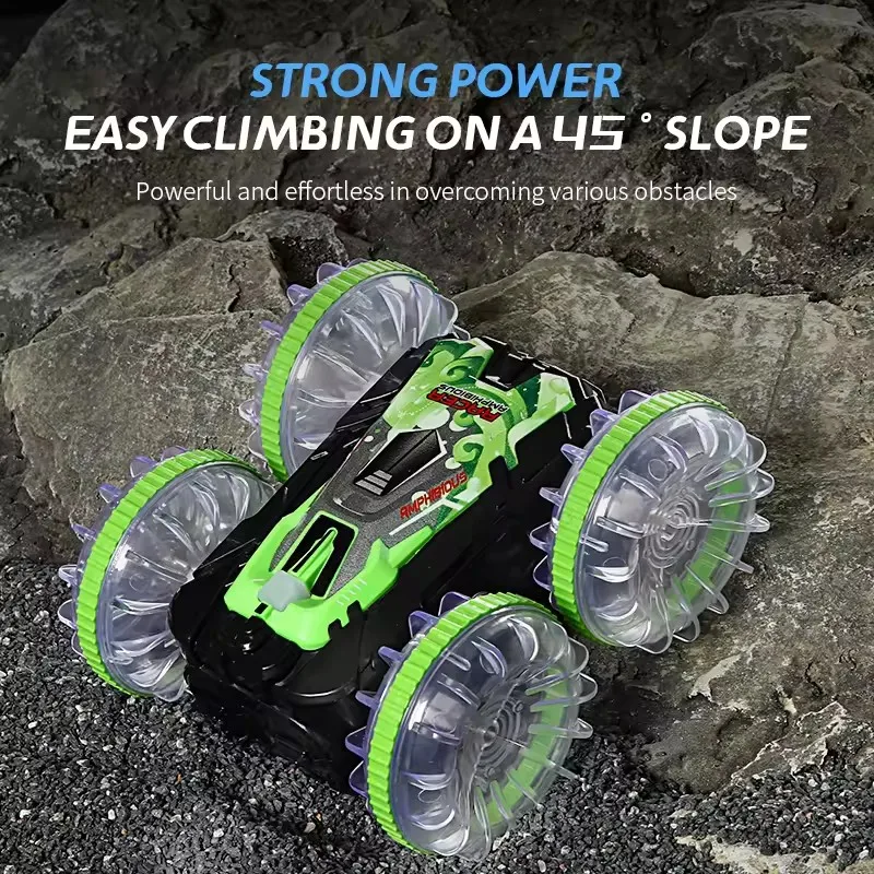 2.4G Remote Control Amphibious Vehicle Luminous Wheels Waterproof Double-sided 360 Rotation 4wd Rc Stunt Car For Kid