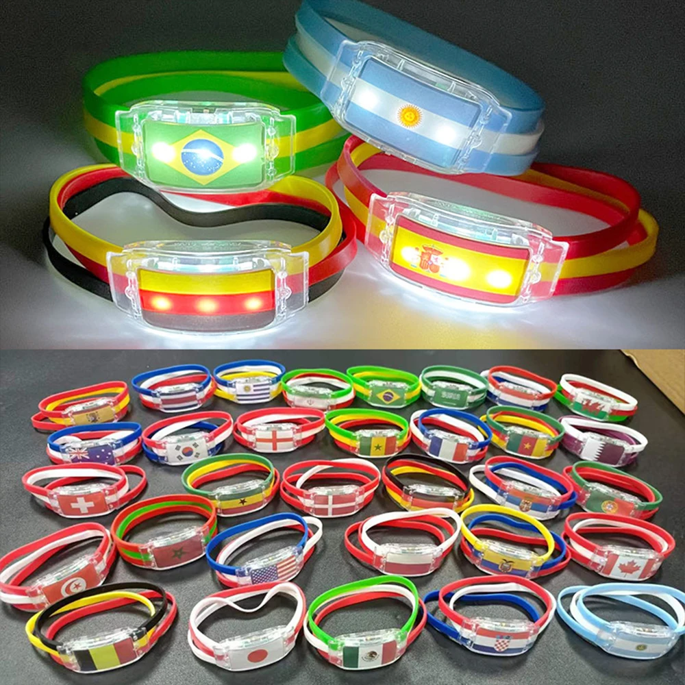 Waterproof LED Glow Country Flags Silicone Bracelet Wristband 2024 Football Match Cheering Fan Accessories LED Flag Bracelet