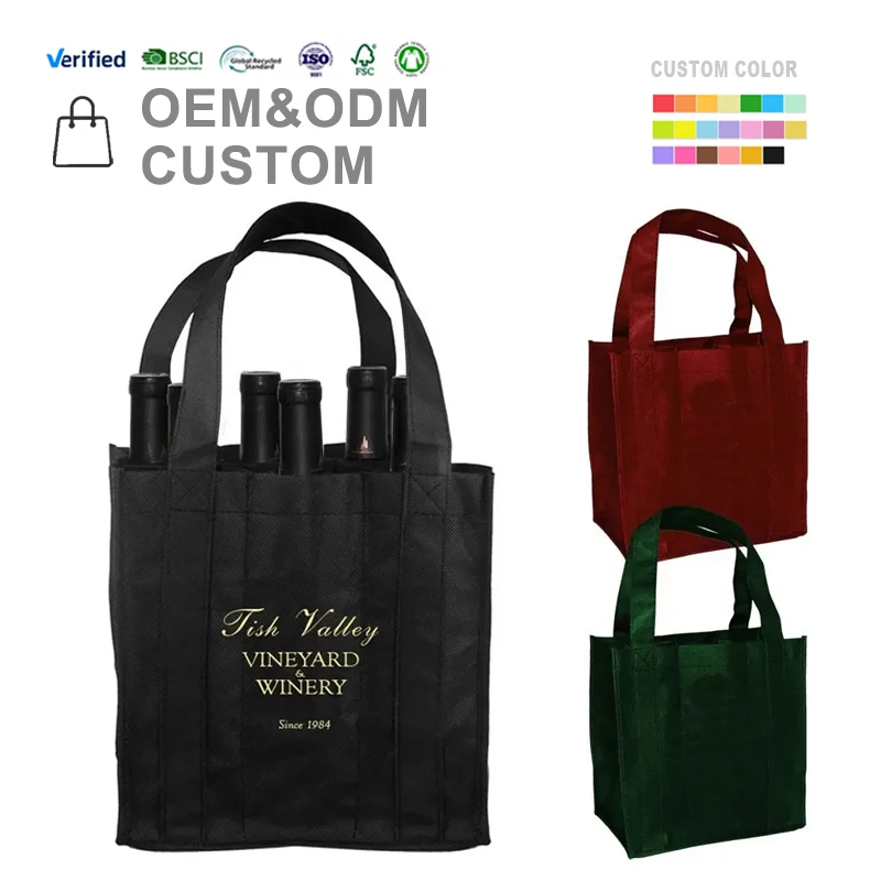 Wholesale Cheap Customized Logo Reusable Non Woven 6 Bottle Wine Tote Bag