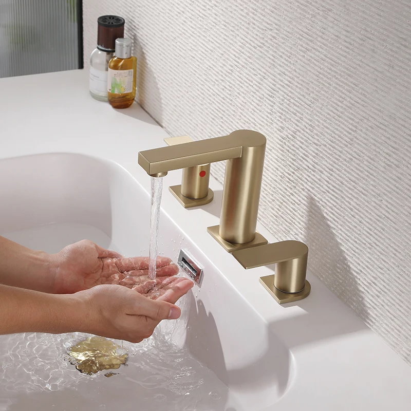 Antique Golden Style Stainless Steel Basin Faucet With Dual Hot and Cold Switches Dual Handle Copper Valve Core for Kitchen Use